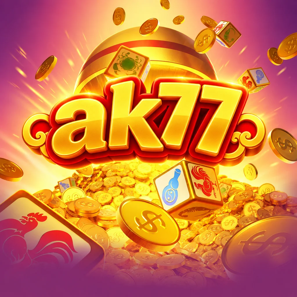 โลโก้แบรนด์ ak77 พร้อมองค์ประกอบกราฟิกสีสันสดใสจากเกม Win Win Fpc